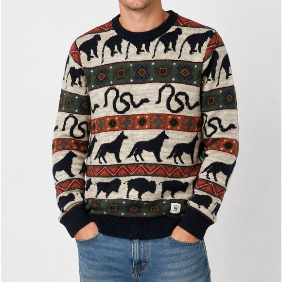 Bellfield Other - Bellfield Men's Animal Crewneck Sweater Wool Blend Fair Isle Nordic Pullover